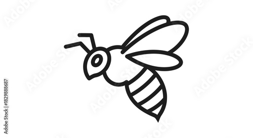 Minimalist Line Drawing of a Bee Illustrating Nature's Pollinator in Simple Style