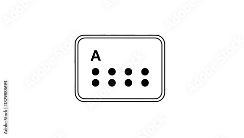 A rectangular sign with the letter A and six braille dots, indicating accessibility.