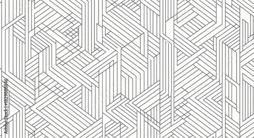 Intricate Geometric Pattern of Interwoven Lines with Repetitive Linear Design in Monochrome Black