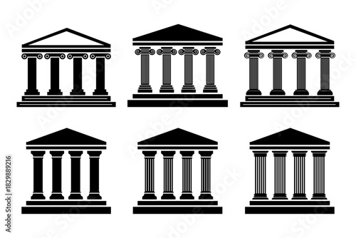 Government Building Set with Columns for Bank, Court Icon