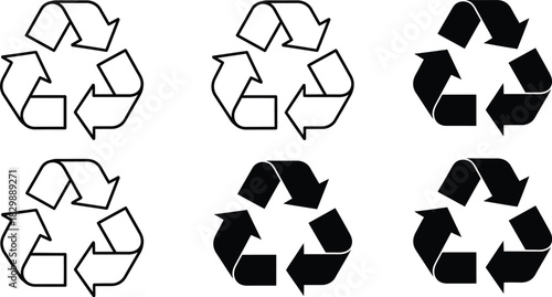 A collection of recycling symbols in varying shades and designs