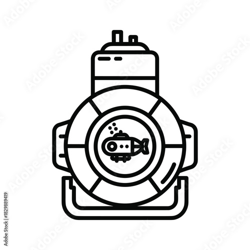 Deep Sea Diver Helmet with Submarine Inside Icon