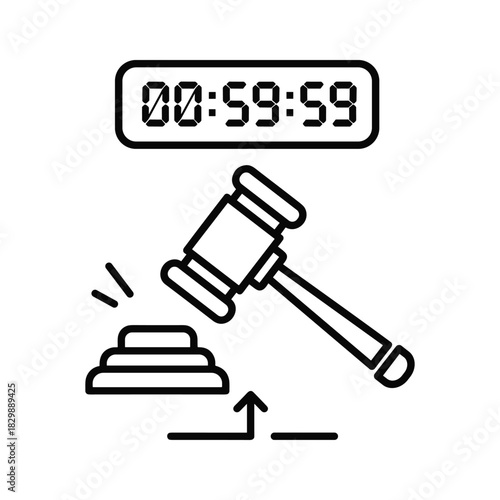 Online Auction Countdown with Gavel and Digital Timer Icon