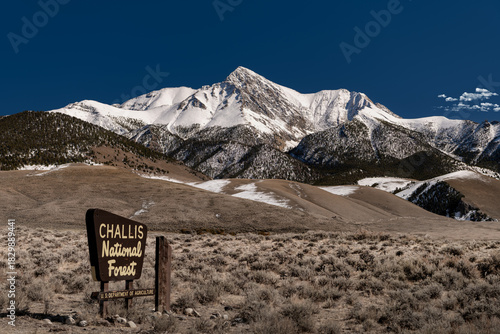 Mt Borah in Idaho with snow and sage brush