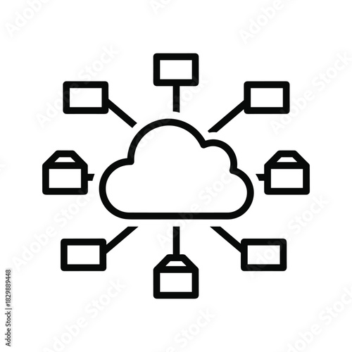 Cloud computing network with connected devices icon