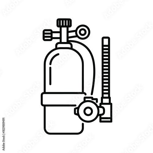 Scuba Diving Tank with Regulator and Pressure Gauge Line Icon