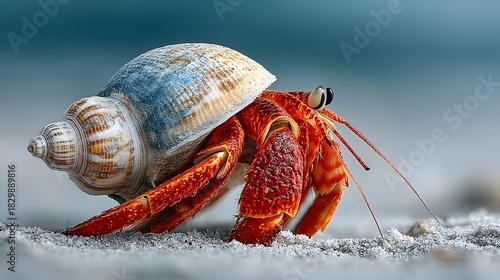Hermit Crab with Blue Tinge on Shell on Beach crustacean Image