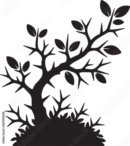 a branch with leaf and thorn silhouette vector