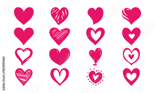 Valentines day heart illustrations for romantic cards and decorations