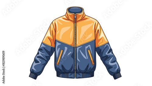 Stylish jacket illustration showcasing vibrant color blocking and modern design