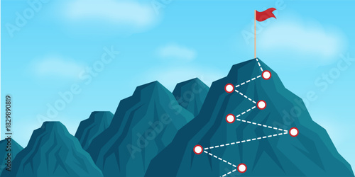 Route to the Top of Mountain. Route to Success. Goal Achievement and Business Success Concept. 