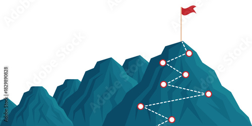 Route to the Top of Mountain. Route to Success. Goal Achievement and Business Success Concept. 