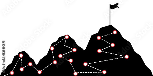 Route to the Top of Mountain Silhouette. Route to Success. Goal Achievement and Business Success Concept. 