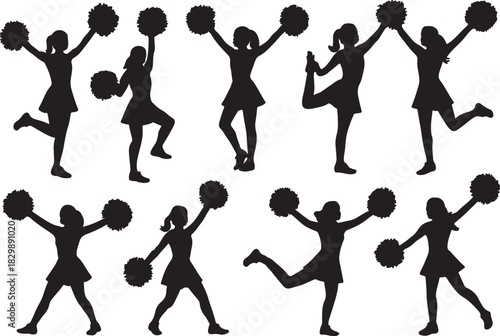 Cheerleader Silhouette Design with pom poms on white background