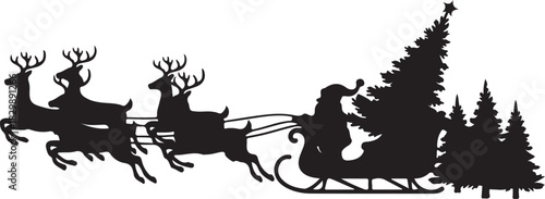 Christmas reindeer sleigh trees silhouette vector
