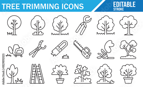 Gardening and Arborist Equipment Thin Line Icons