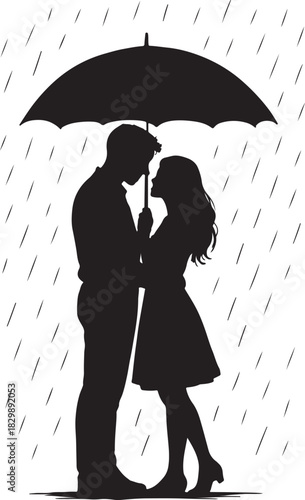 Romantic Couple Under Umbrella Love in the Rain Silhouette Couple Sharing Umbrella Rainy Day Lovers Silhouette