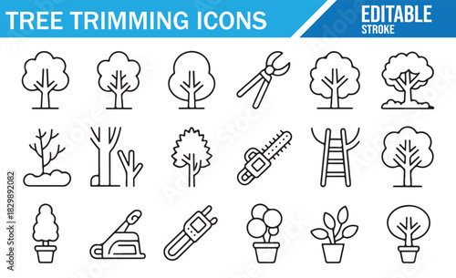 Tree Maintenance and Gardening Equipment Vector Icons