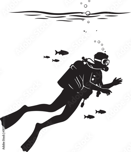 Scuba diving silhouette vector illustration
