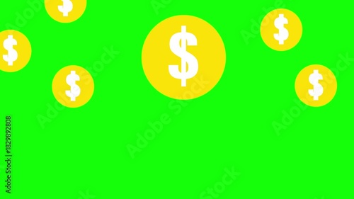 Coins falling animation with green background