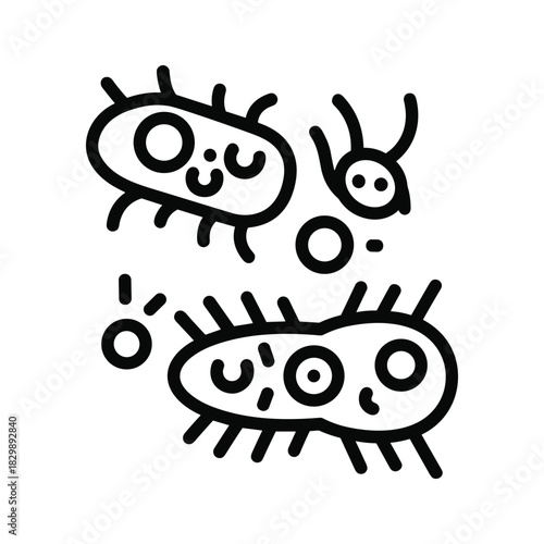 Smiling Microbes and Bacteria Line Art Icon Set