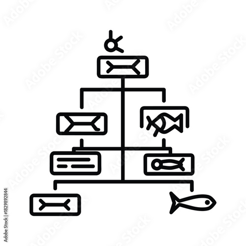 Hierarchical Flow Diagram of Fishing Process with Marine Icons