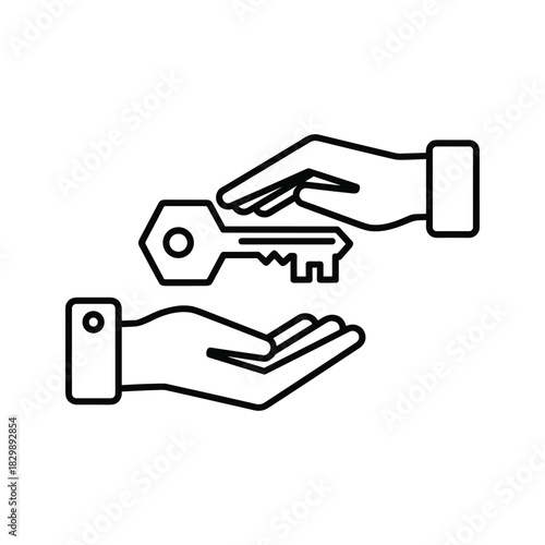Key Handover Icon - Two Hands Exchanging a Key for Access, Ownership, or Property Transfer