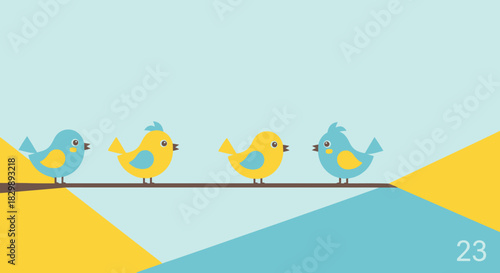 Four Birds on a Wire: A Simple and Cheerful Illustration.