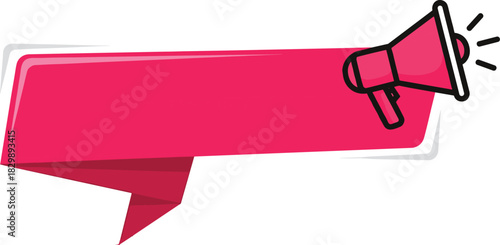 Bright promotional ribbon banner with megaphone icon for announcements, marketing messages, alerts, sales notifications, digital advertising template design