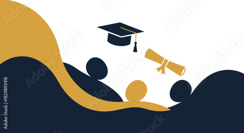 Graduation ceremony with students cap and diploma.