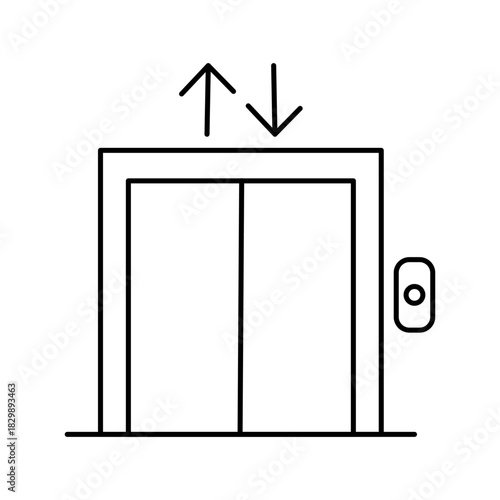 Elevator line art for building interiors with lift and apartment lobby design. Clean transport graphic by designers for travel or vertical movement. Minimal outline style for modern spaces.