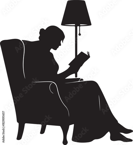 Woman reading book silhouette vector