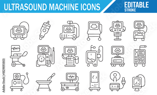 Radiology and ultrasound medical device outline icons