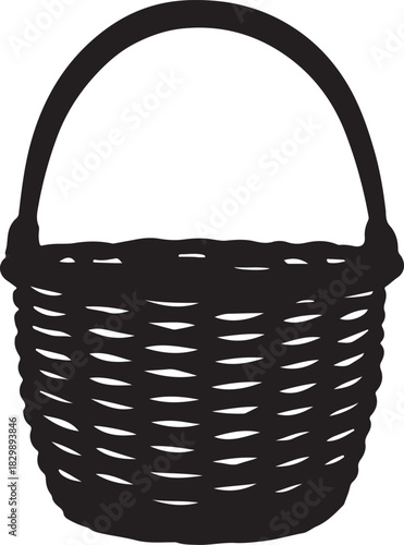 Woven Basket with Handle silhouette vector