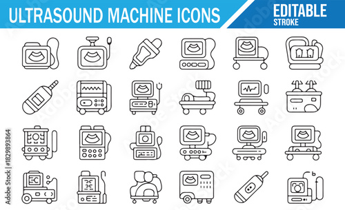 Sonography and medical imaging outline icon pack