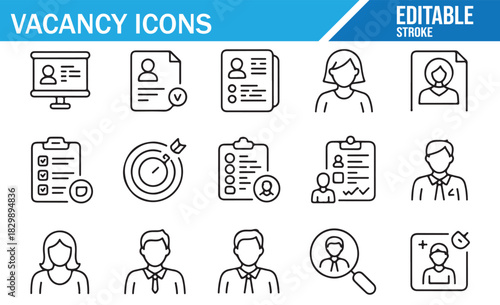 Human resources and employee recruitment outline symbol set