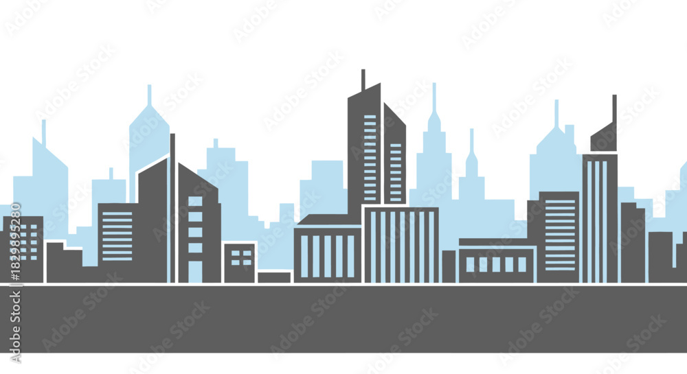 Naklejka premium Modern City Skyline Silhouette with Tall Buildings.
