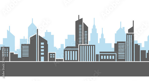 Modern City Skyline Silhouette with Tall Buildings.