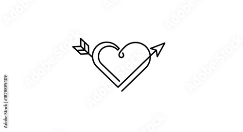 Minimalist Black and White Heart with Arrow Emblem Symbolizing Love and Connection
