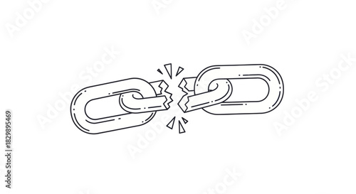 Illustration of a Broken Chain Link Symbolizing Disconnection or Fracture