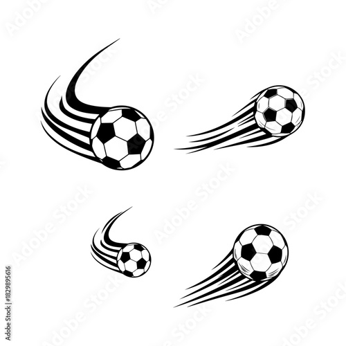 silhouette pack of Football and soccer sport flying ball icons