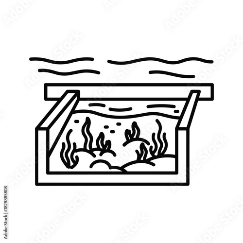 Aquaculture Tank with Aquatic Plants Line Icon