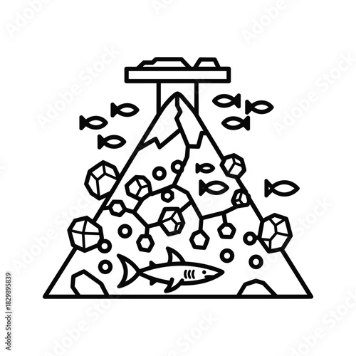 Abstract Aquarium with Marine Life and Geometric Elements