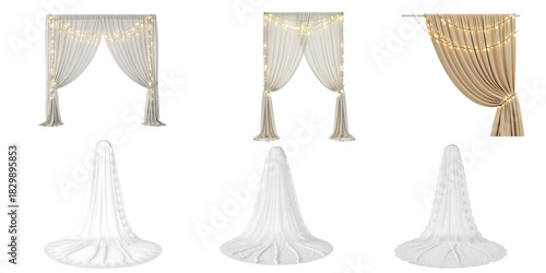 Obraz na plátně Collection of elegant draped fabric elements including ornate white and gold cur