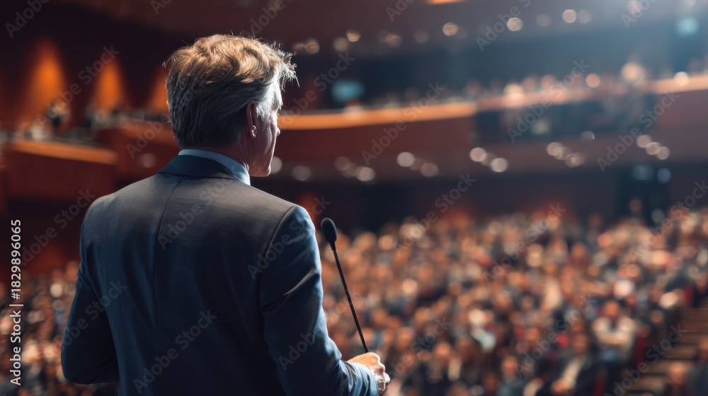 Fototapeta premium Speaker addressing audience in auditorium