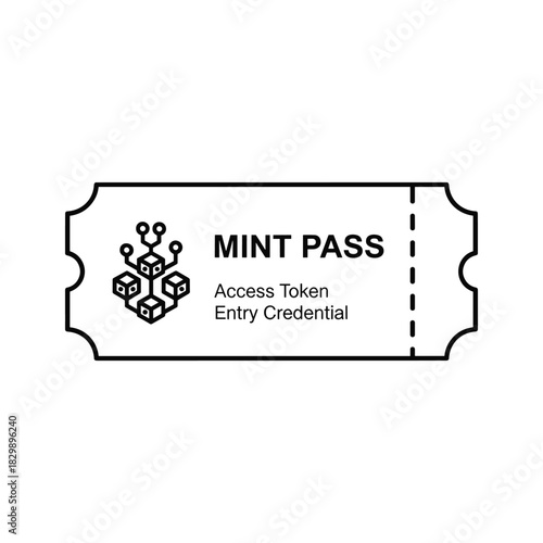 Mint Pass Digital Ticket with Blockchain Network Icon