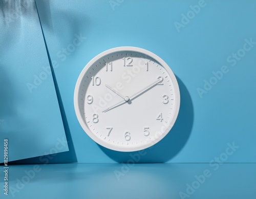 Monochrome Time Minimalist White Clock on Blue Background