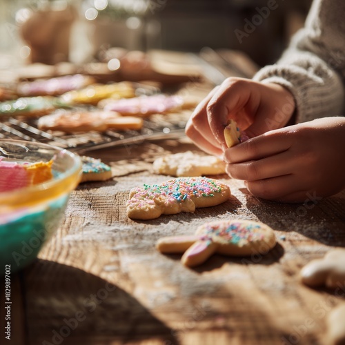 A person making a snowman out of cookies and cake mix.