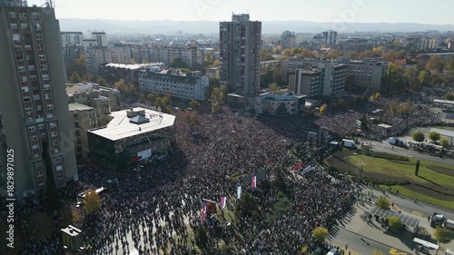 Aerial view of protestants in Serbia
