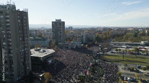 Aerial view of protestants in Serbia